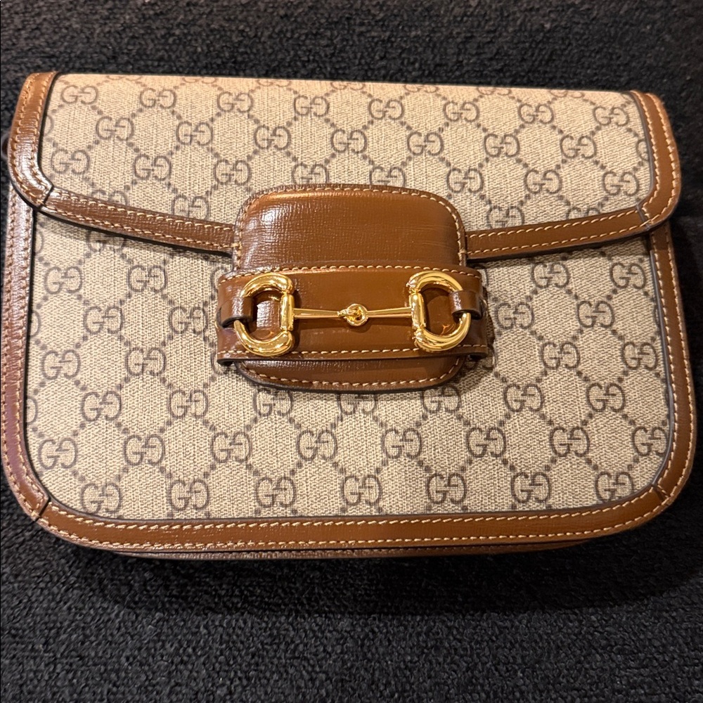 Tan and Brown Monogram Clutch with Gold Accent